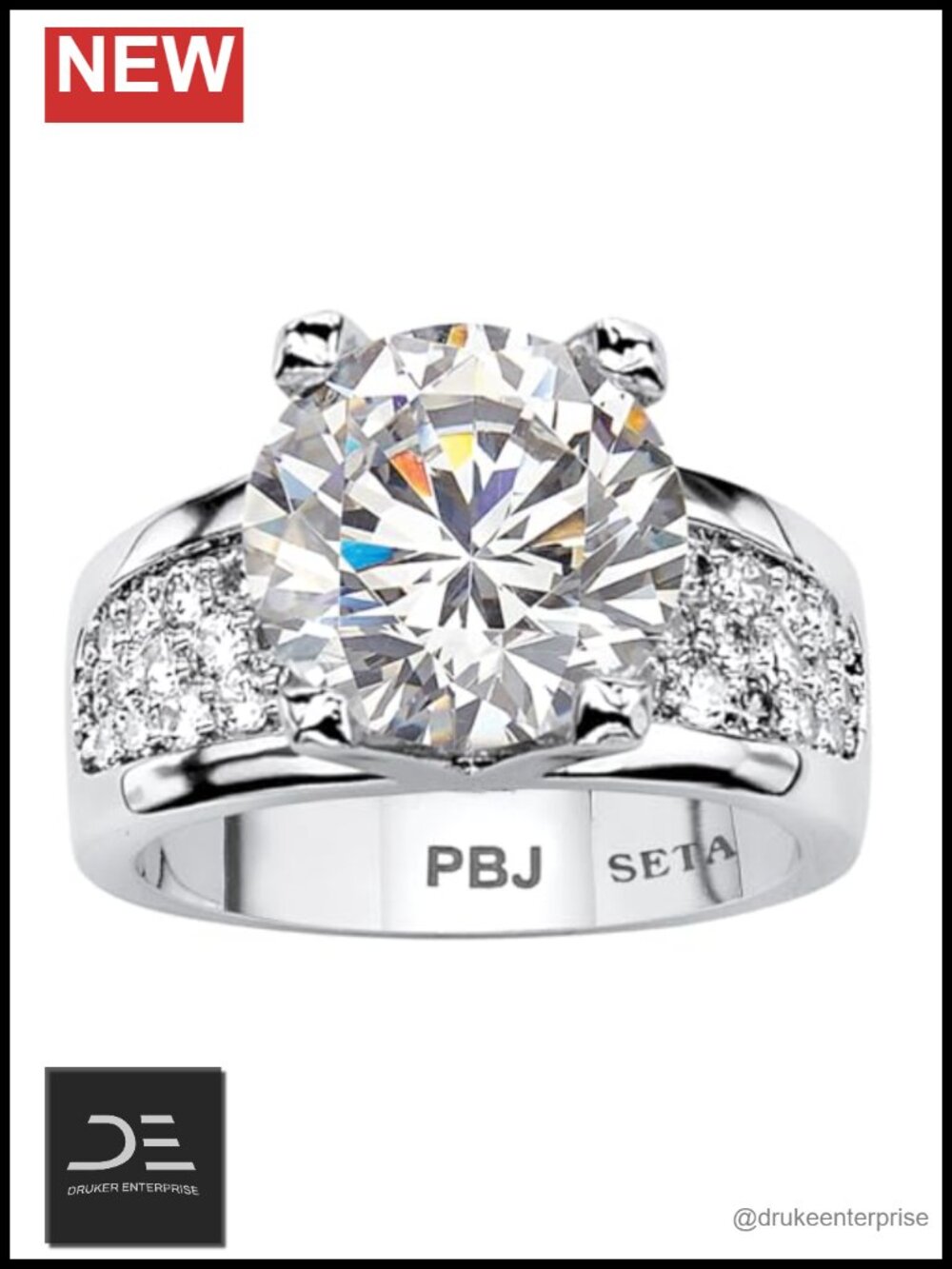 Platinum Plated Cubic Zirconia Engagement Ring Solitaire